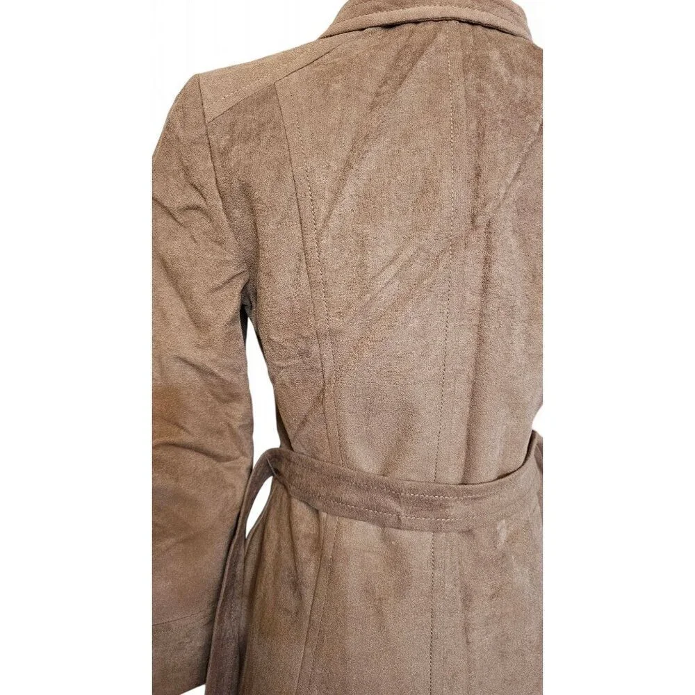 Vintage Mar-Del Mar Del brown long coat button up w/ belt repels rain &stains S - Picture 10 of 13